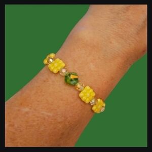 HANDMADE Canary Yellow Czech Glass Crystal Bead Easter Bracelet